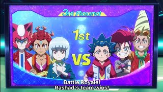 Beyblade Burst DB Episode 34 Rashad amp Basara amp Illya vs Valt amp Bell amp Ranzo Dynamite battle [upl. by Middle216]