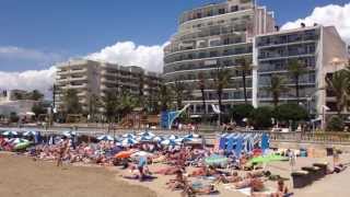 Sitges Gay Beach Spain Calipolis Hotel in the background [upl. by Zerimar802]