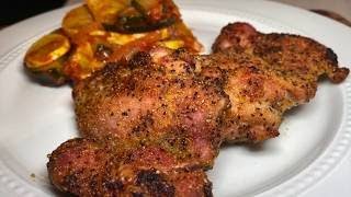 HEALTHY EASY BAKED CHICKEN THIGHS boneless skinless side of zucchini easy dinner lunch remastered [upl. by Nielsen]