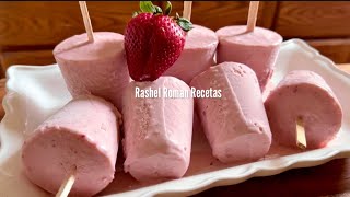 PALETAS HELADAS CREMOSAS DE FRESA 🍓 RIQUÍSIMAS 😋 [upl. by Mloclam295]