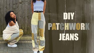 DIY Sewing Tutorial How to make Custom Patchwork Jeans Upcycle  Inspired By Myah [upl. by Euqinmod974]