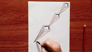 easy 3d drawing on paper for beginners  How to draw 3d drawing tower with paper [upl. by Nerb]