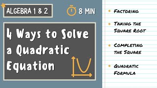 4 WAYS TO SOLVE A QUADRATIC EQUATION  Algebra 1 amp 2  Factoring Square Roots Quadratic Formula [upl. by Kotta]