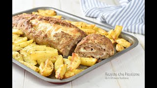 Polpettone con patate al forno con ripieno succoso e filante  Ricette che Passione [upl. by Cresida]