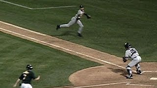 Derek Jeter makes quotThe Flipquot to nab Giambi at the plate in the 2001 ALDS [upl. by Lecrad]