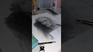 Using kneadable eraser in a charcoal portrait  Bob Ross motivation  motivationalquotes charcoal [upl. by Dolley608]