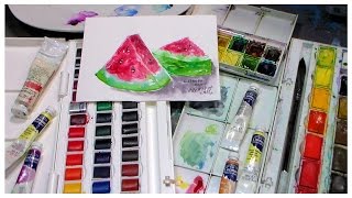 Cotman Watercolor Review amp Watermelon Painting Demo [upl. by Asilad]