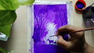 PAINTING WITH UJALA  MONOCHROMATIC PAINTING  LANDSCAPE PAINTING  RHAPSODY OF ART [upl. by Bohun]