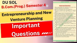 Entrepreneurship and New Venture Planning  Important Questions  BCom Prog  Semester 4  DU [upl. by Ahmad205]