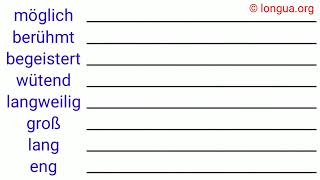 Adjektive und Nomen möglich Möglichkeit berühmt begeistert wütend langweilig groß lang eng [upl. by Inoek]