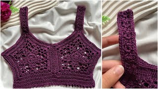 توب كروشيه صيفي سهل وبسيط للمبتدئات  crop top crochet  crochet summer top tutorial [upl. by Dotti]