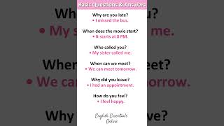 Basic Questions amp Answers  English Speaking Practice  Learn English [upl. by Etna]