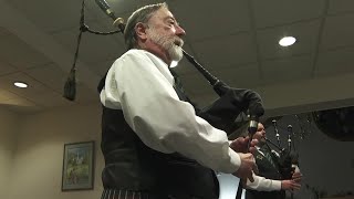 MacKenzie Highlanders Pipe Band tuning up for a fundraiser [upl. by Ak384]