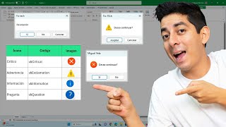 VBA en Excel Cuadro de Mensaje Msgbox con Botones Si No Cancelar Anular Ayuda Aceptar ok [upl. by Yrogreg]