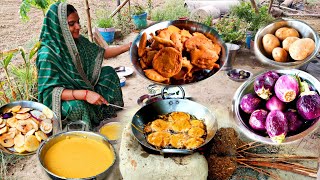 ⛈️बारिश में भीग कर खेत में काम करने के बाद जब 🍆बैगन और आलू का ये नाश्ता मिल जाता है तो मजा आजाता है😋 [upl. by Iclek694]