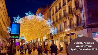 Oviedo Asturias Spain 🇪🇸 2021 walking tour in Christmas night🎅 4kHDR [upl. by Sakul709]