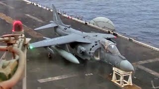 AV8B Harrier Emergency Carrier Landing  Front Gear Failure [upl. by Carbrey]