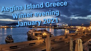 Aegina Island Greece  Beautiful winter evening January 2021 [upl. by Linad]