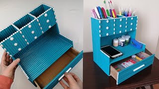 DIY Desktop Organizer Waste Paper  Paper Craft  Pen Holder Organizer [upl. by Aikrahs955]