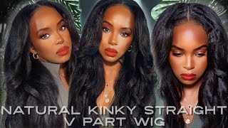 BEST KINKY STRAIGHT V PART WIG NO LACE NO EDGES OUT  ALWAYSAMEERA [upl. by Nameerf]