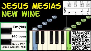 JESUS MESIAS New Wine Piano Tutorial Facil Partitura Acordes Pista [upl. by Pulchia]