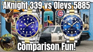 AKnight 339 OLEVS 5885 Bluesy Sub Homage Quartz Watch Comparison Fun [upl. by Saerdna]