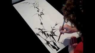 Painting Bamboo in sumie Chinese brush painting technique [upl. by Tallbott914]