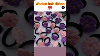 hairribbonwoolen hair ribbon🎀 crochet flower hair ties [upl. by Idolla]