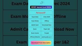 PSTET Admit Card 2024 Out  PSTET Admit Card Link  PSTET Exam [upl. by Isac900]