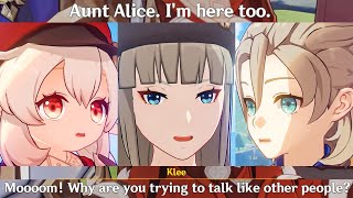 ALICE Talks to KLEE amp ALBEDO Cutscene Genshin Impact  Alice Voice [upl. by Esylla]