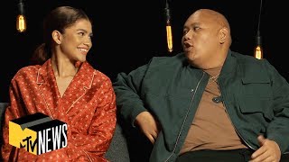 Zendaya amp Jacob Batalon on SpiderMan Far From Home  MTV News [upl. by Ateekan85]