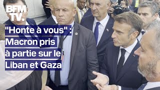 quotHonte à vousquot Emmanuel Macron interpellé sur la situation au Gaza et au Liban [upl. by Rupert885]