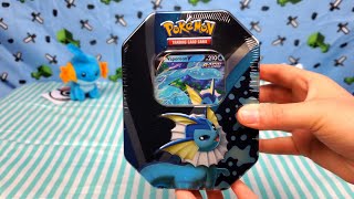 Opening Pokemon Eevee Evolutions Tin  Vaporeon  Pokemon Cards and Chill [upl. by Aysab]