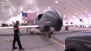 RQ4 Global Hawk UAV Drone Taxiing Into Hangar [upl. by Wickman]