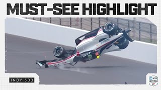 Nolan Siegel spins flips wildly into air during Indy 500 practice  INDYCAR [upl. by Roseanna187]