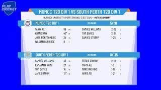 MUMCC T20 Div 1 v South Perth T20 Div 1 [upl. by Ynnod741]