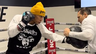 MARIO BARRIOS SHARP PAD WORK FOR JAKE PAUL MIKE TYSON UNDERCARD TITLE DEFENSE [upl. by Lindsey]