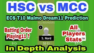 HSC vs MCC Dream11  HSC vs MCC Dream11 Team  HSC vs MCC  ECS T10 Malmo HSC vs MCC Dream11 Team [upl. by Jaclin]