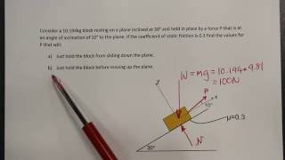 Friction on an Incline Example with inclined applied load  Part 1 of 2 [upl. by Couture]