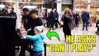 When A Little Boy Joins in Abba Dancing Queen Public Piano Improv  Cole Lam [upl. by Niveek]