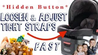 Adjust amp Loosen Tight Belt Straps Car Seat Release Hidden Latch Harness Graco Snugride Snuglock How [upl. by Brianna]