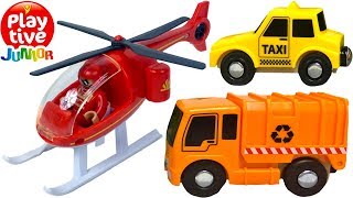 COCHES DE PLAYTIVE JUNIOR BRIGADA CONTRA LOS INCENDIOS HELICÓPTERO DE BOMBEROS Y CUENTO CON INCENDIO [upl. by Ennayd]