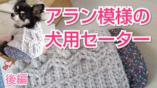 【かぎ針犬用セーター】アラン模様風の犬のセーターを編んでみました ＜後編＞ [upl. by Hsotnas705]