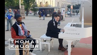 Crazy Piano Medley with Cajon Player on street in Vienna – Thomas Krüger amp Futurelove Sibanda [upl. by Eniamrehc]