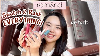 updated RANKING ALL my Romand Lip Products  Review and Swatches [upl. by Fidela396]