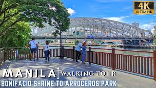 MANILA City Walk  BONIFACIO SHRINE to ARROCEROS FOREST PARK 4K Philippines  June 2023 [upl. by Aimek]