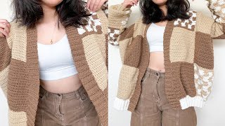 Crochet Brown Patchwork Cardigan Tutorial [upl. by Dennis]