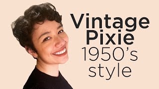 PinCurling my Short Hair Pixie  Vintage Italian Cut 1950s Style [upl. by Annerahs]