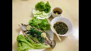 Grilled Fish with lemon grassChiliGarlic and Tamarind Paste Sauce ငါးကင်ပေါင်း food yummy [upl. by Adlig]