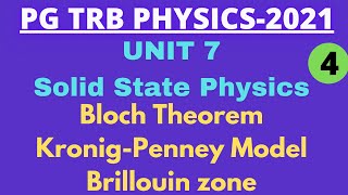 PG TRB PHYSICS  UNIT 7  Solid state physics Bloch theoremKronigpenney modelBrillouin zone [upl. by Rees]